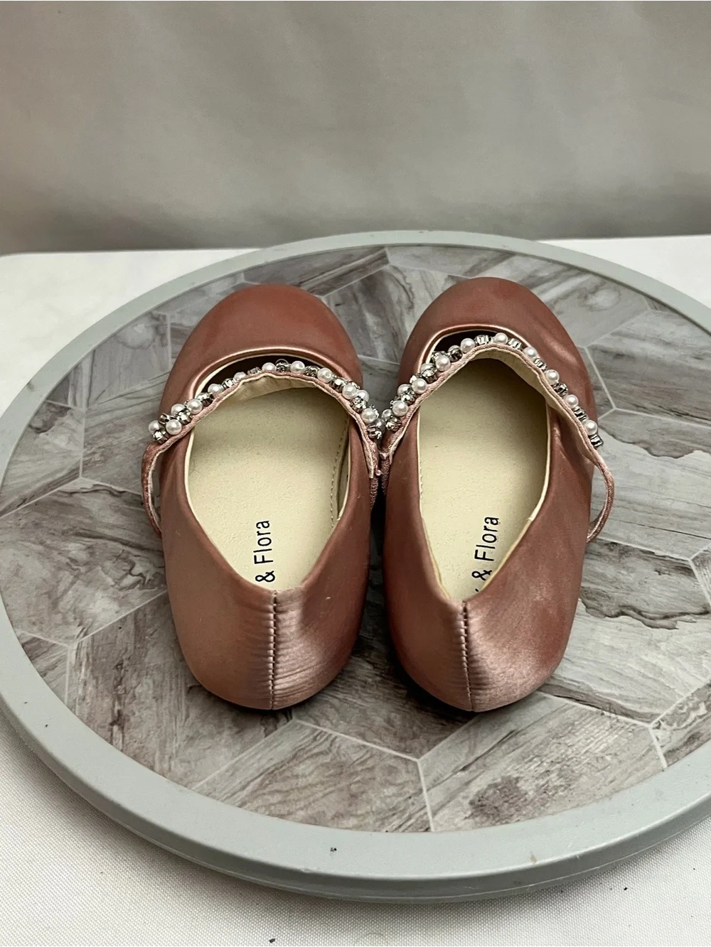 Felix & Flora Girls Pink Satin Mary Jane Dress Shoes Pearl Rhinestone Size 10